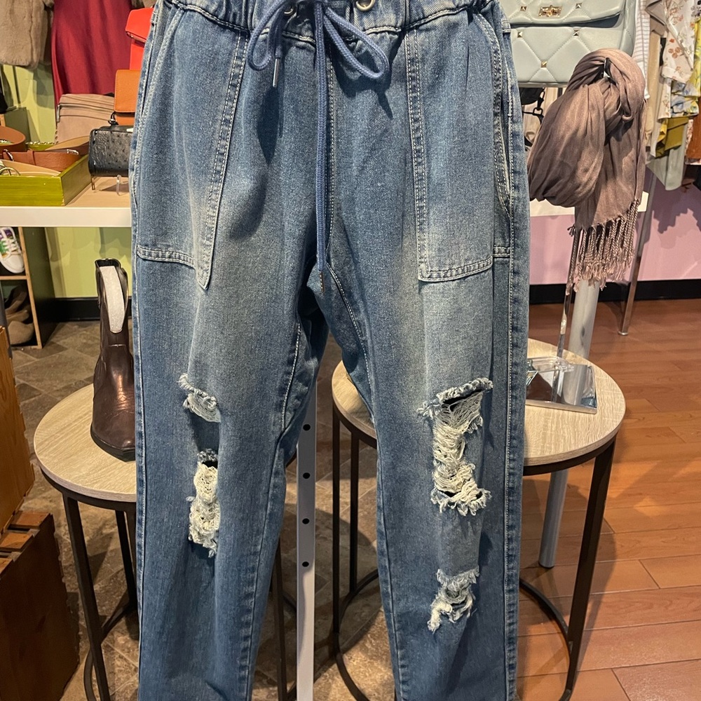 White Birch Distressed Blue Flare Jeans
